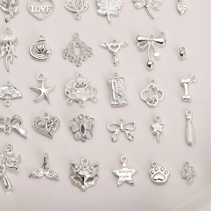 Authentic Vintage Chinese Style Pendant Lotus Butterfly Heart Fish Leaf Charms For DIY Bracelet Necklace Jewelry Making Findings