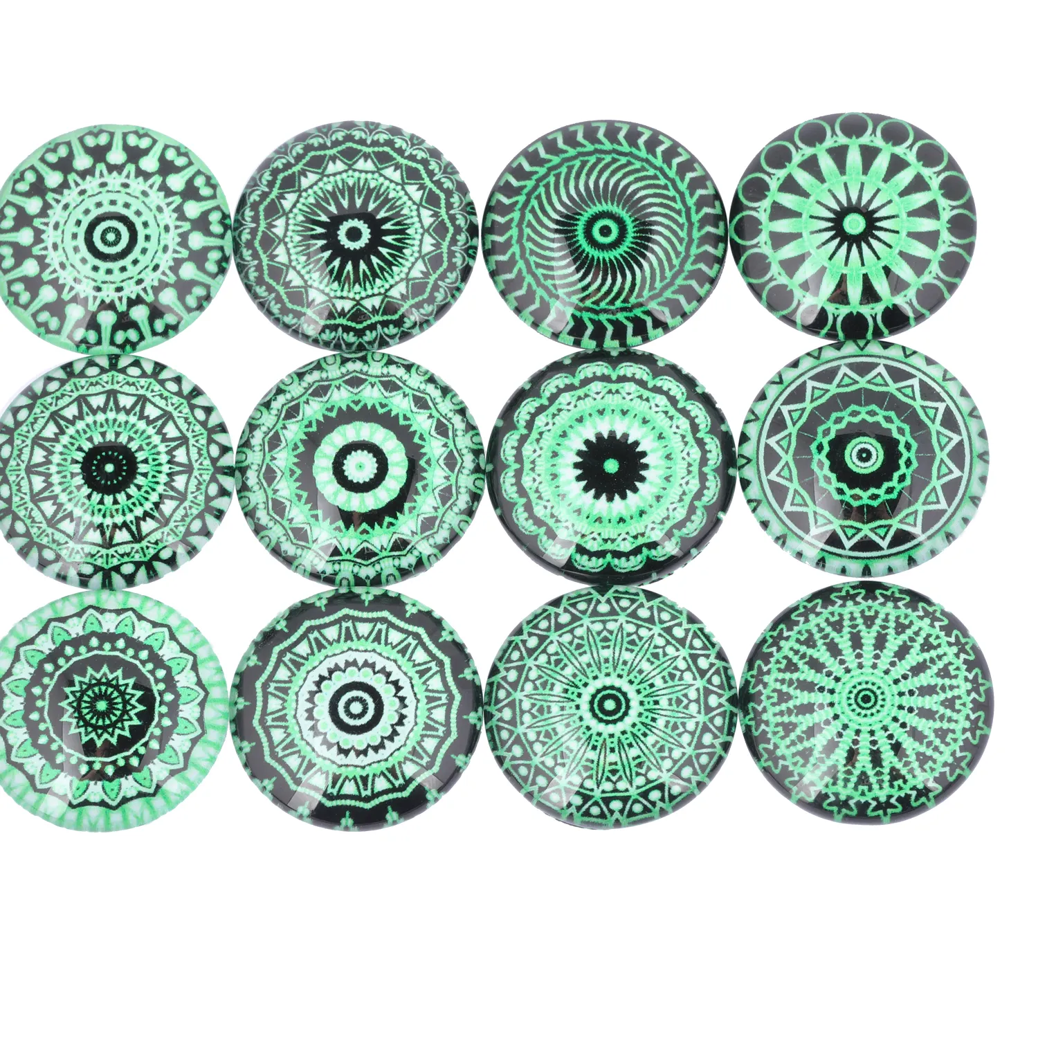 Authentic onwear mix green mandala photo cabochon 12mm 14mm 10mm 18mm 20mm 25mm round dome glass jewelry findings for earrings pendant