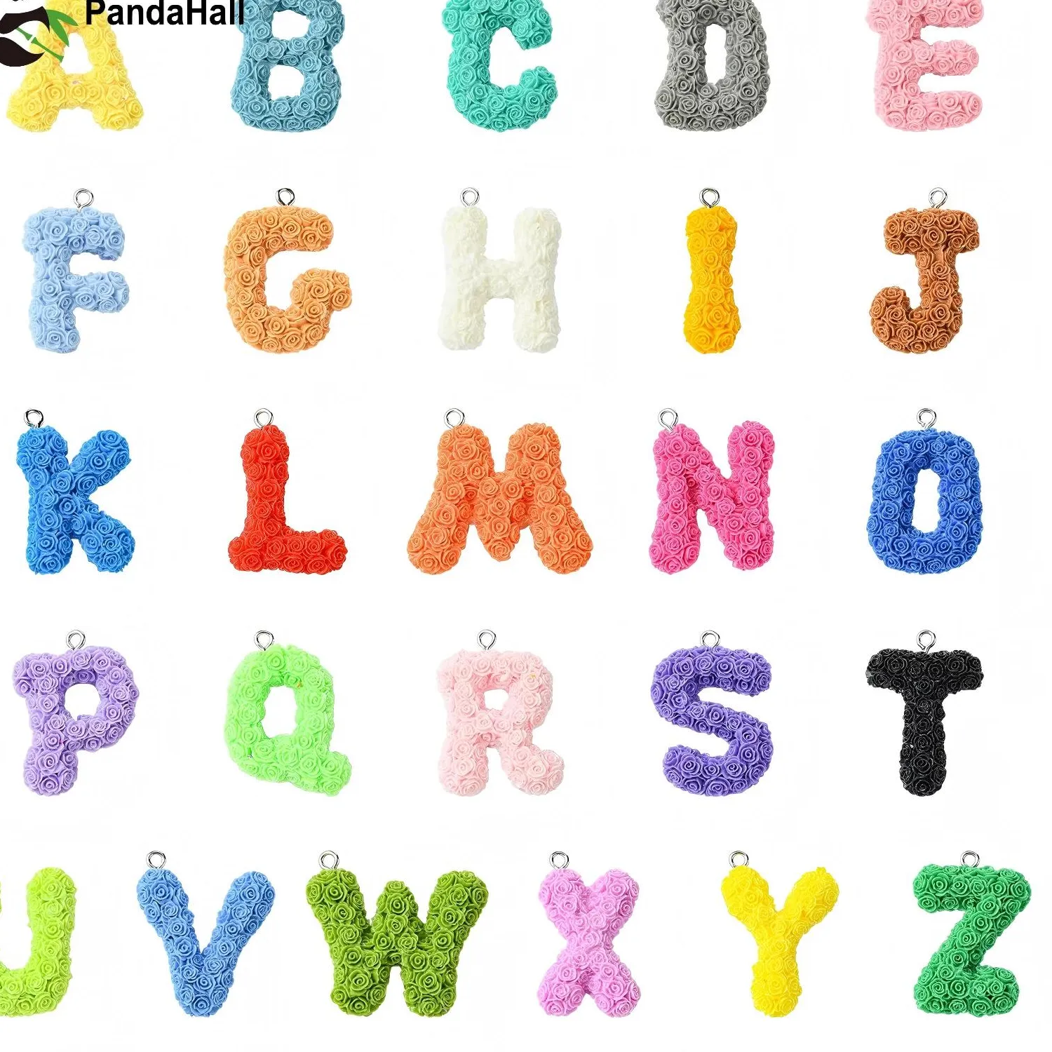 Authentic PandaHall 50Pcs Random Resin Letter Alphabet Charms Colorful A~Z  Rose Capital Alphabet Charms for DIY Necklace Jewelry Making