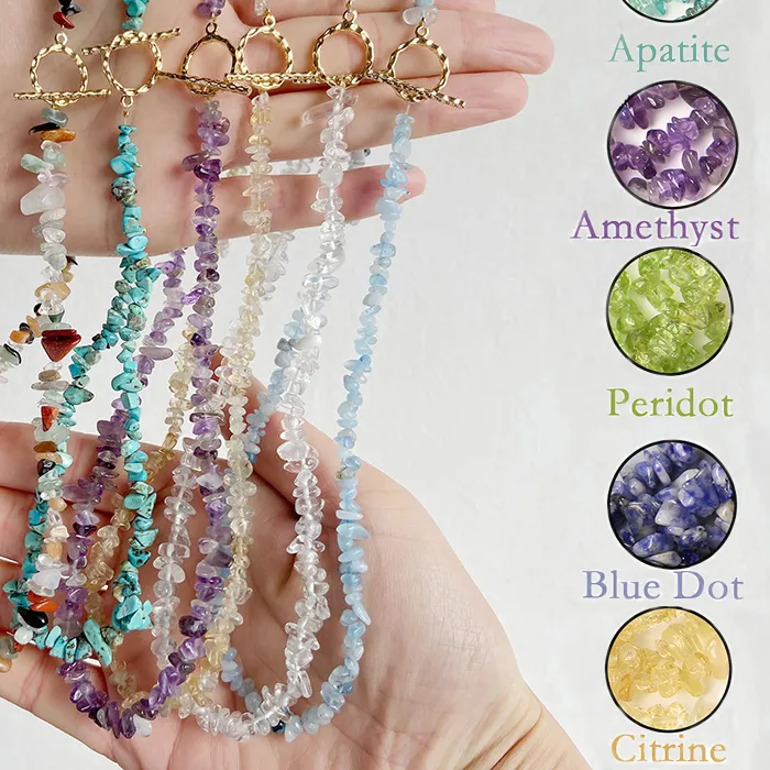 Authentic Natural Blue Stone Choker Necklace Irregular Healing Gravel Aquamarines Crystal Quartz Chip Beads Necklace For Women Jewelry
