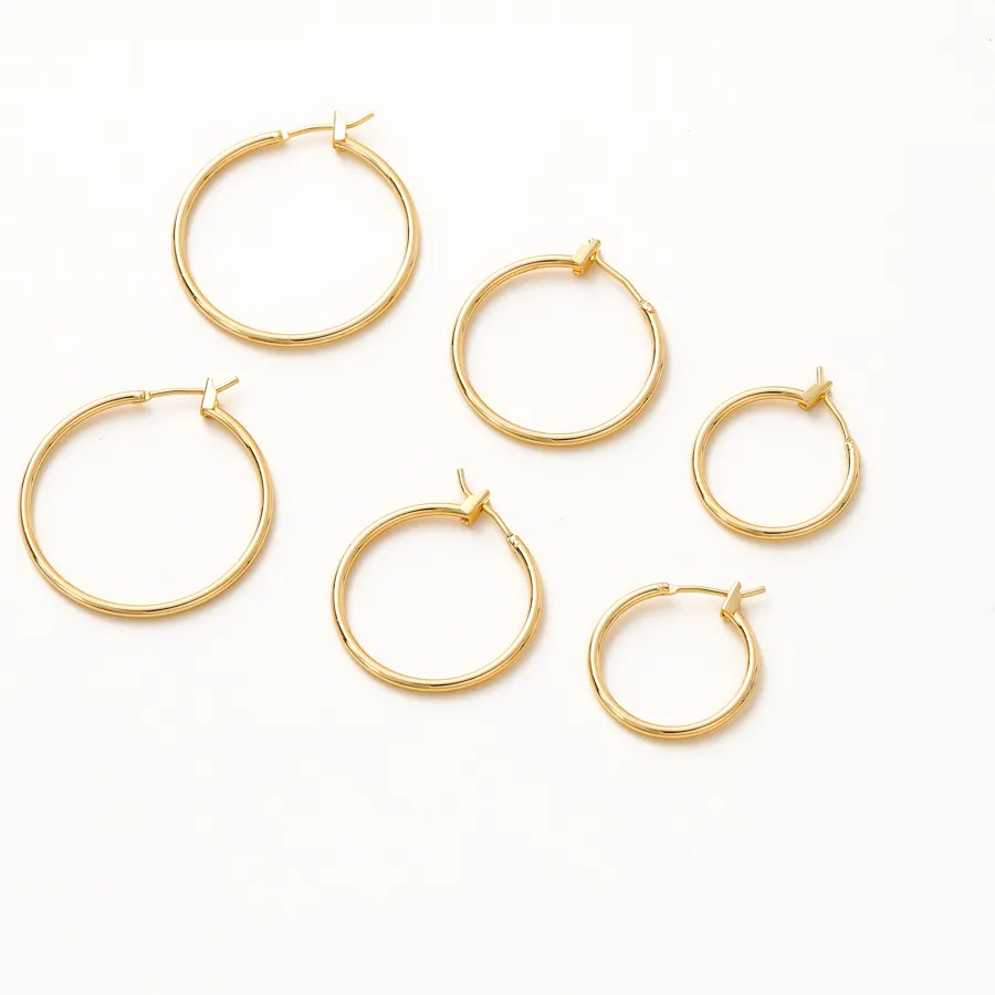 Authentic 2/4/6pcs 20 25 30mm 18K Gold Plated Round Hoop Earrings Brass Metal Circle Earring Findings For DIY Jewelry Making Craft