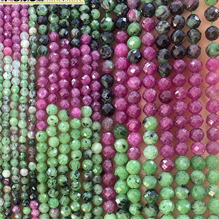 Authentic Natural Stone Round Faceted 2 3 4MM Ruby Zoisite Loose Spacer Beads for Jewelry Making Diy Earrings Bracelet Charms Accessories