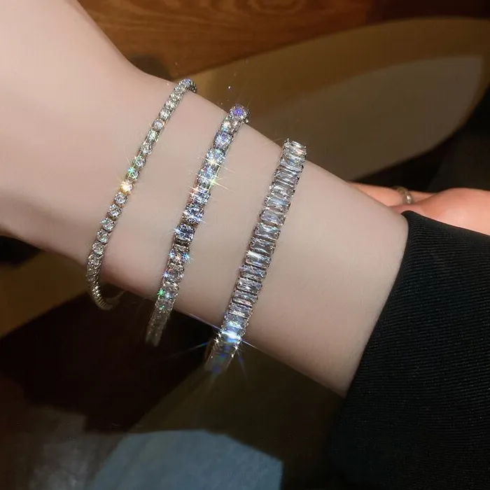 Authentic Solid Pure Silver 15/16/17/18/19/20/21 cm Tennis Bracelet Pave 3 mm Round Black Jet Zircon Elegant Real 925 Jewelry For Women