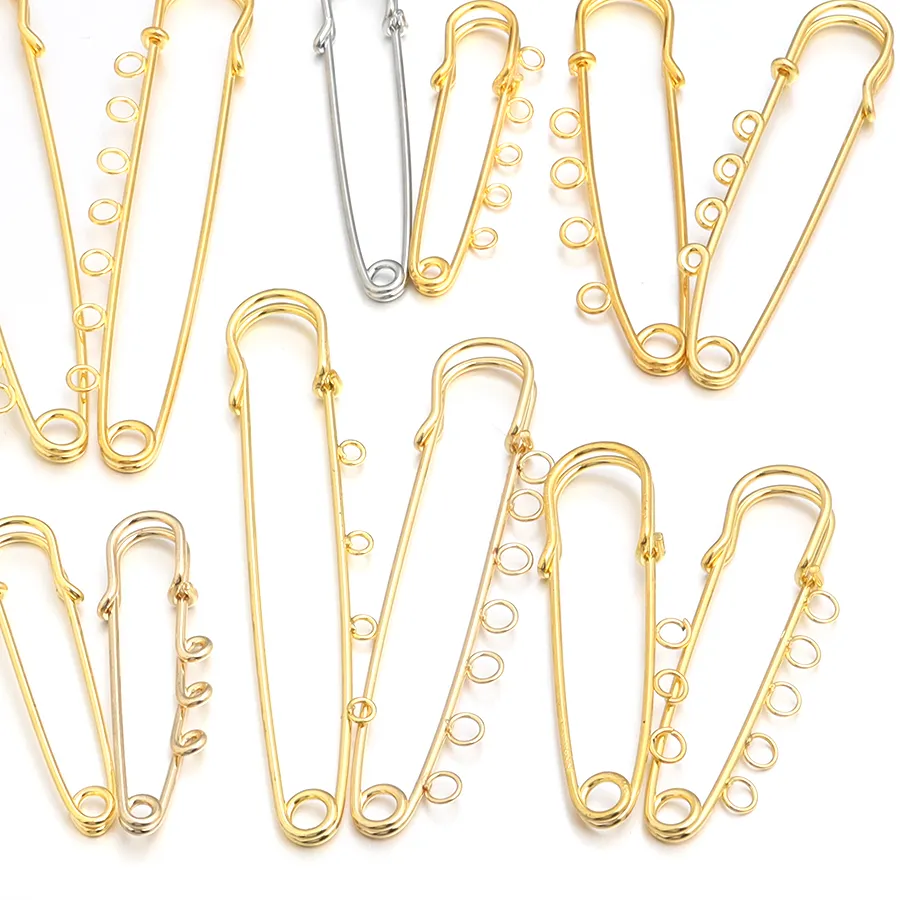 Authentic Gold Safety Pins Brooch Blank Base Brooch Pins Jewelry Pin Multi Holes Connectors For Jewelry Making Supplies DIY Accessories