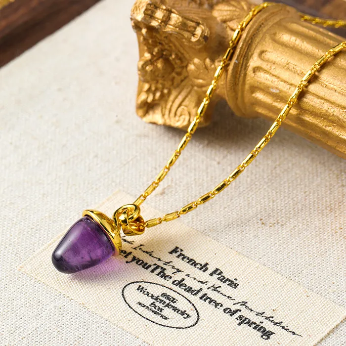 Authentic New Autumn Winter Classic Simple Acorn Natural Amethyst Necklace Pendant High-end Jewelry Bracelet Clavicle Chain Earrings Sets