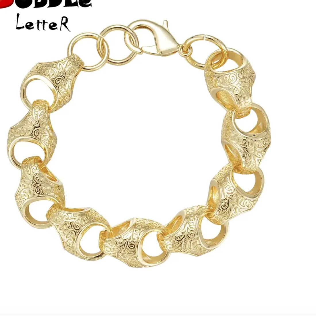 Authentic Bubble Letter Acorn Bracelet for Men Adjustable Wrist Bangles Lobster Clasp Real Copper Gold Color Hip Hop Jewelry