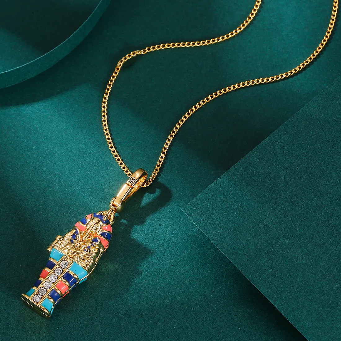 Authentic 1Pc Exquisite Enamel Glaze Openable Egyptian Pharaoh Pendant Necklace Jewelry Women's High-End Mummy Keychain Decor