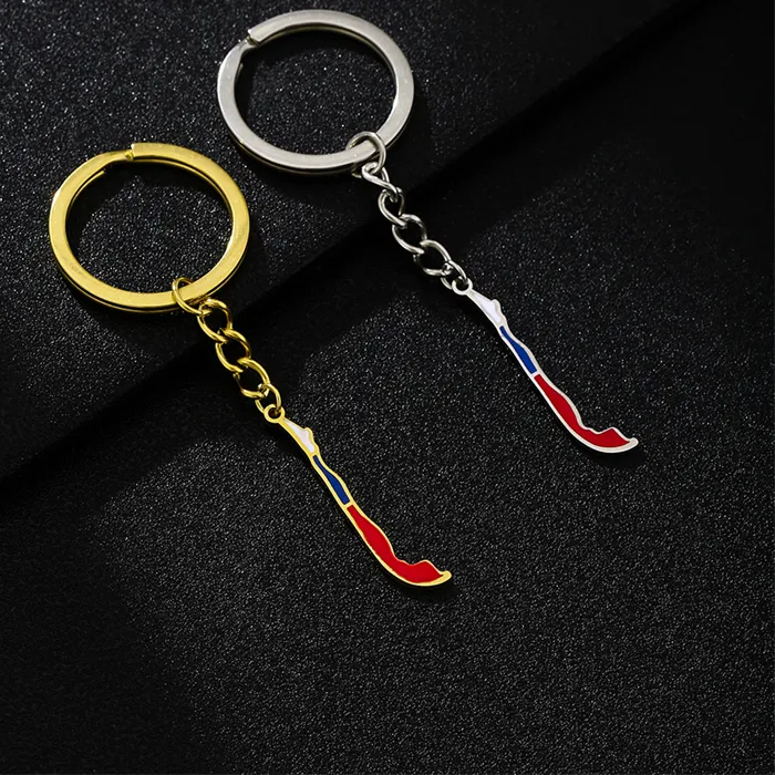 Authentic Chile Map Flag Keychain Stainless Steel Gold Silver Color Republic of Chile Outline Emblem Symbol Ethnic Patriotic Jewelry