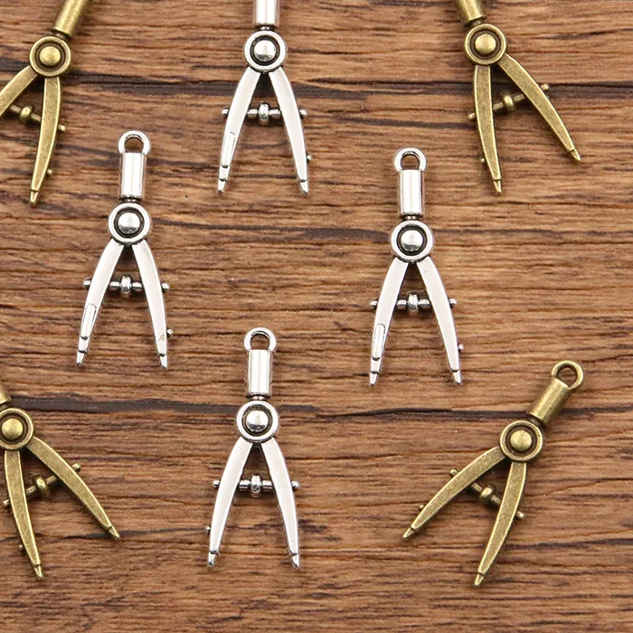 Authentic 20PCS 11*28mm Metal Alloy Two Color Pencil Compass Charms Study Pendant For Jewelry Making DIY Handmade Craft
