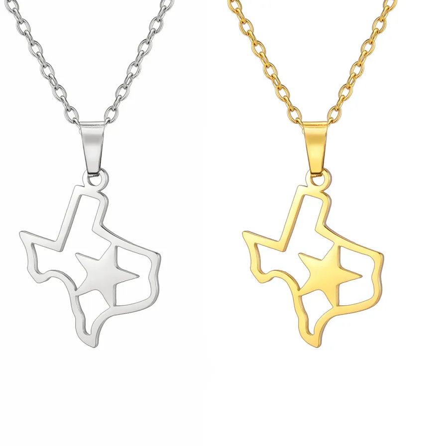 Authentic My Shape Texas State Outline Pendants Necklaces 2 Layers Chain Choker Chain Jewelry