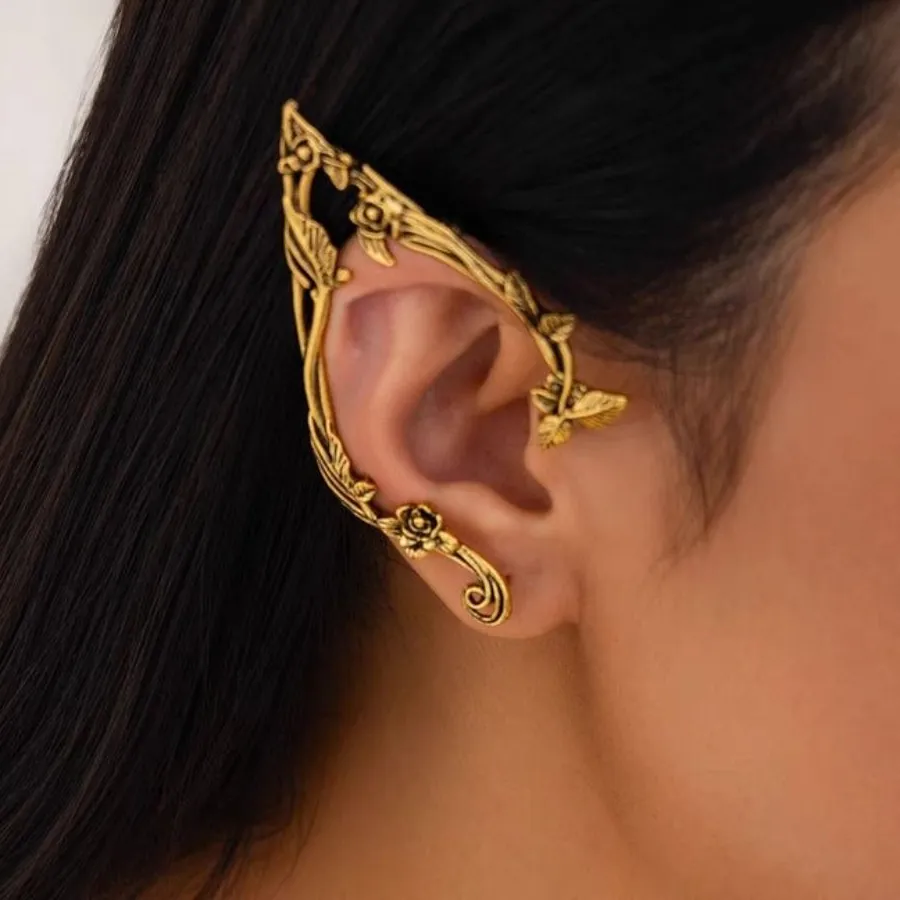 Authentic Whispering Petals of the Sylvan Realm: The Mystic Rose Elf Ear Hook