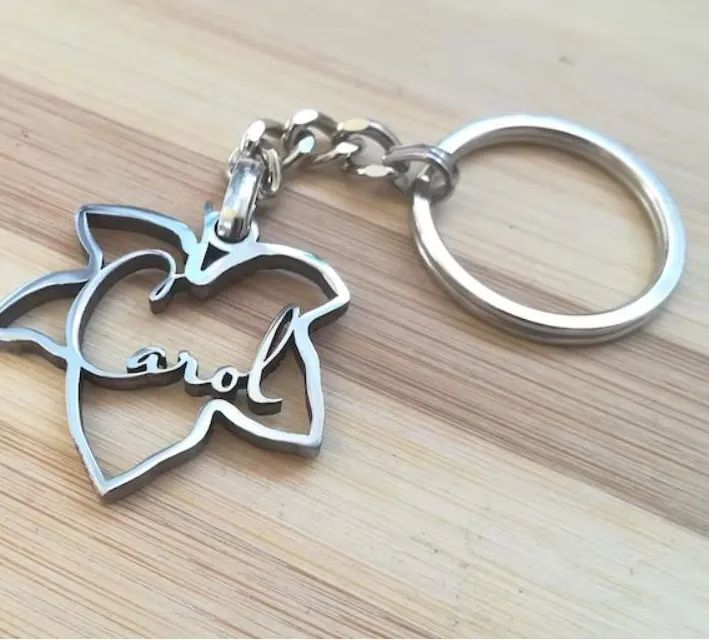 Authentic Hexagon Outline 3D Name Keychain Stainless Steel Custom Engraved Name Key Ring Simple Minimalist Jewelry