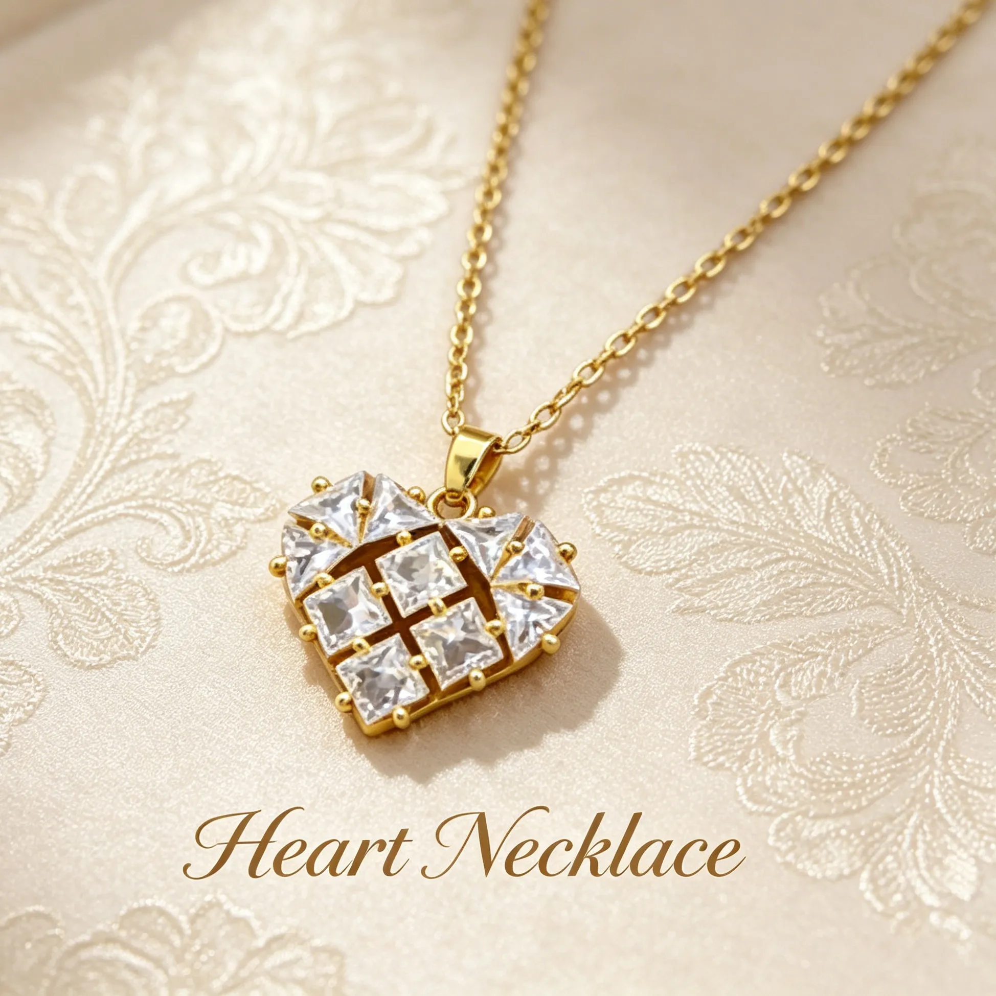 Authentic Geometric Spliced Hollow Heart Pendant Necklace Multi-Square Outline Romantic Love Symbol Daily Dating Gift