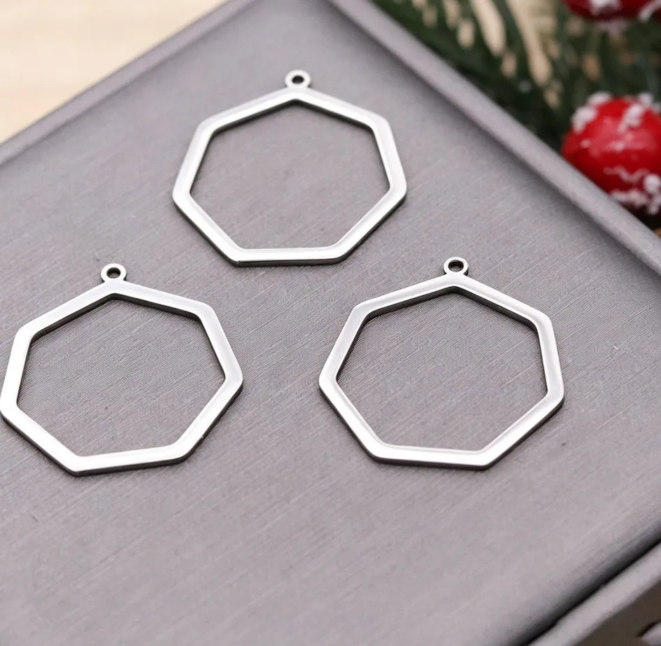 Authentic 3pcs Bulk Hexagon Frame Charms For Jewelry Making Kit Pendant Diy Jewelry Accessories Stainless Steel Geometric Outline Charms