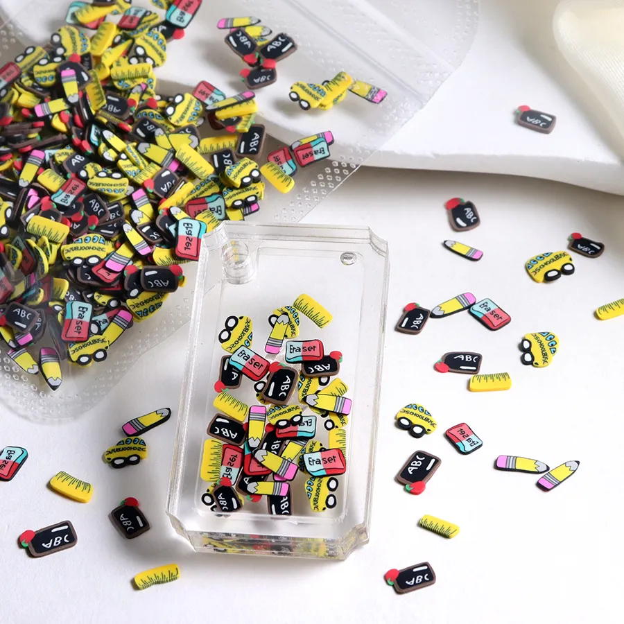 Authentic 10g DIY Teacher's Day Crafts Making Materials School Bus Eraser Pencil Polymer Clay Slices Pendant Jewelry Making Supplies
