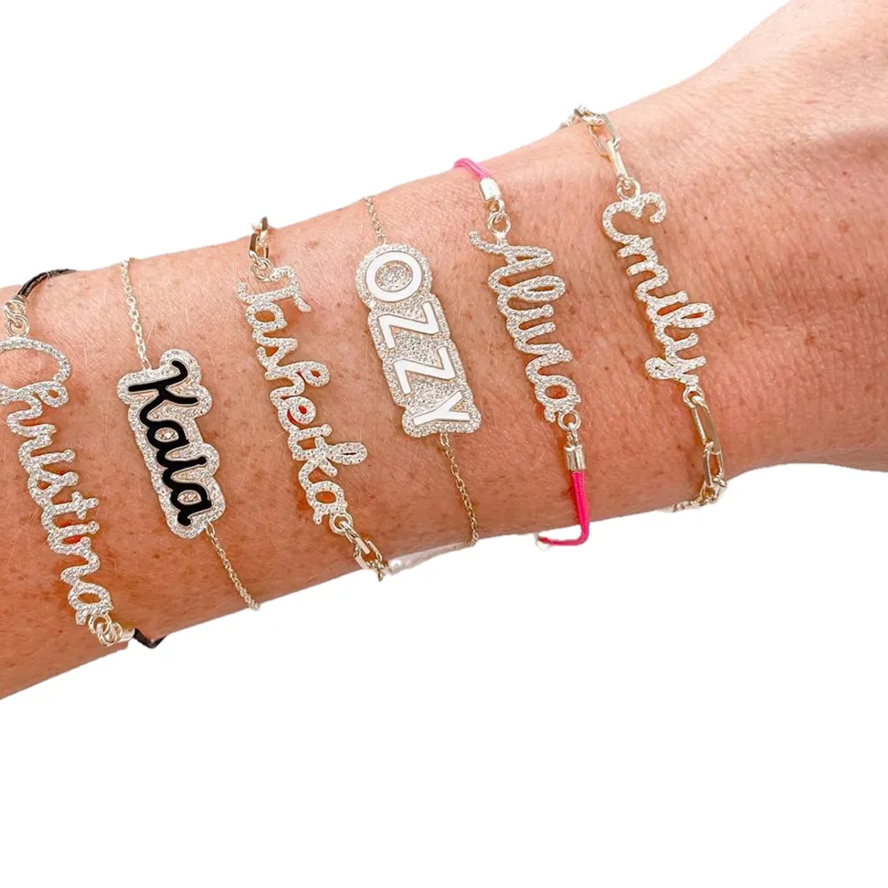 Duoying Custom Name Bracelet Personlized Pave Outline Enamel With Zirconia Nameplate Gold Plated Bracelet Jewelry