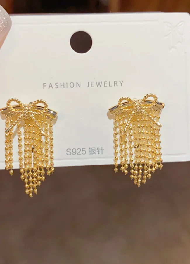 Authentic Korean Sle Faion Simple Metal  Knot Tassel Earrings Ele Slimming Face Luxury Fre Outlined Jewelry Accories