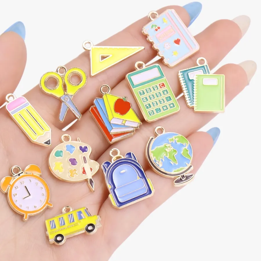 Authentic Of 10 Scholarly Pendants Tiny Enamel Talismans Of Learning And Whimsy