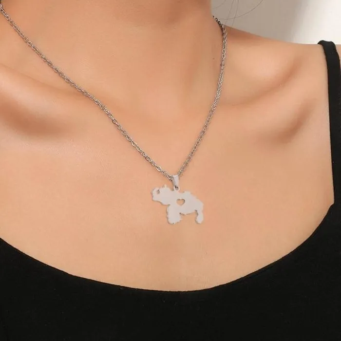 Authentic 62KE Venezuela Map Flag Pendant Necklace Country Outline Clavicle Chain Choker Statement Jewelry Venezuela Symbol Necklace