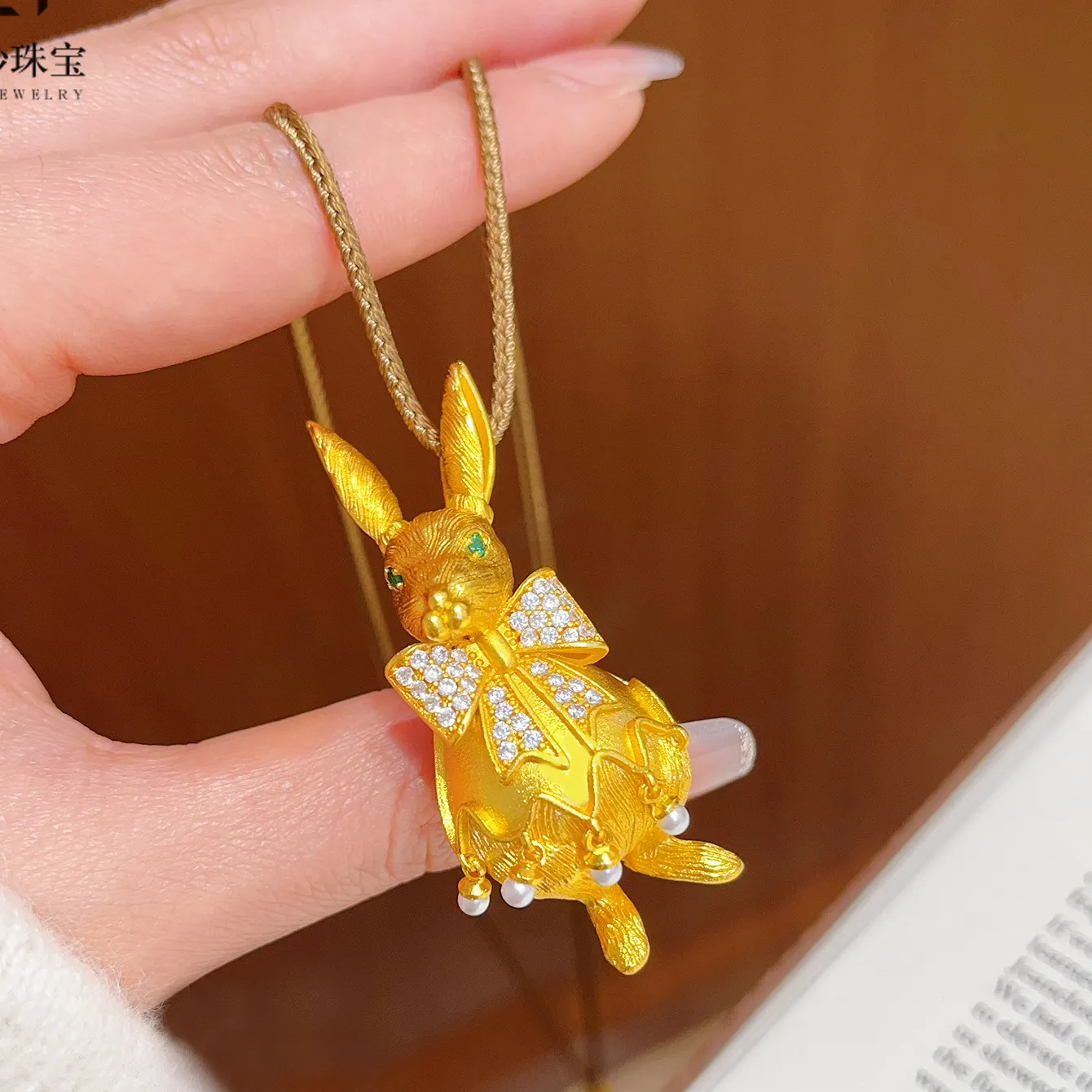 Authentic Hollow Bow Rabbit Pendant Women's 24K Gold AU999 - 3D bow rabbit pendant, distinct outline for stunning gathering style