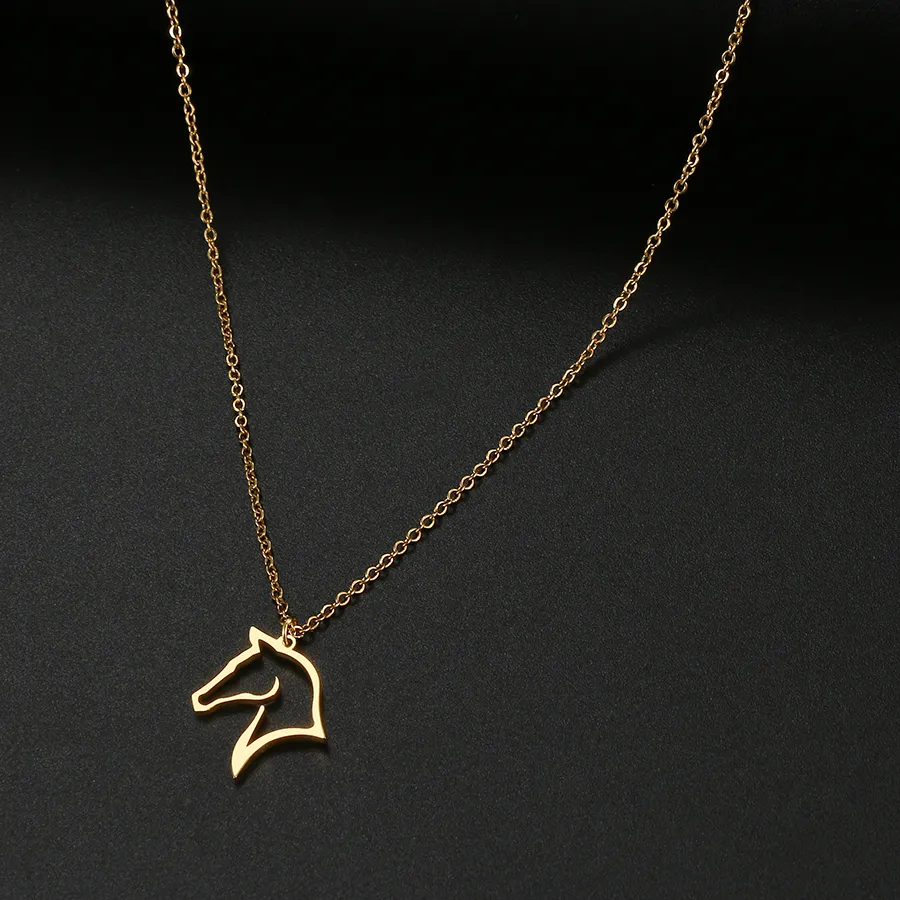 Authentic Stainless Steel Necklaces Horse Gift For Horseback Riders Cute Outline Pendant Chain Necklace For Women Jewelry Girls Best Gift
