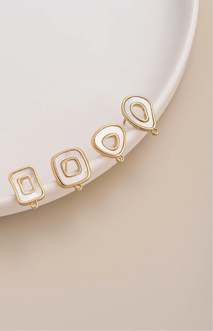 Authentic DIY Earrings Set with Pendant, 925 Silver Needles, Mother of Pearl, Gold-Plated, Hollowed-Out, Geometric Shapes, Natural, 14K