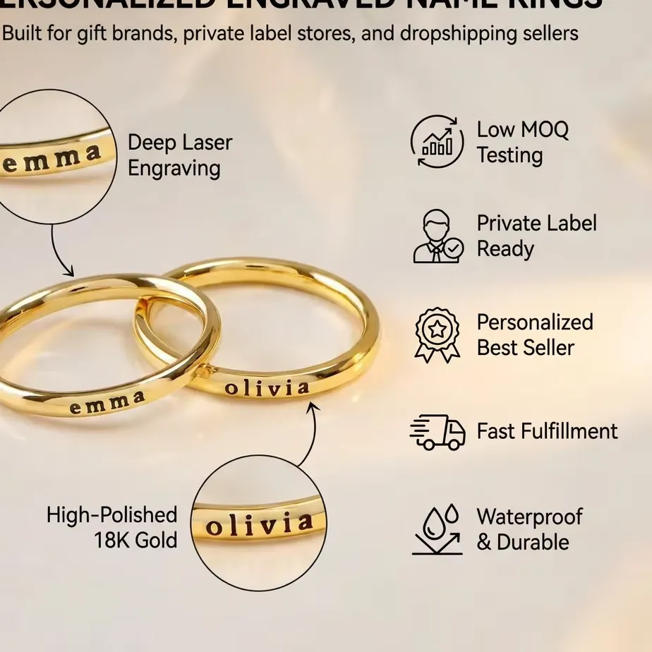 Authentic Personalized Engraved Name Rings Custom Letter Gold Ring for Women Jewelry Anniversary Birthday Gift for Mother Daughter Friend