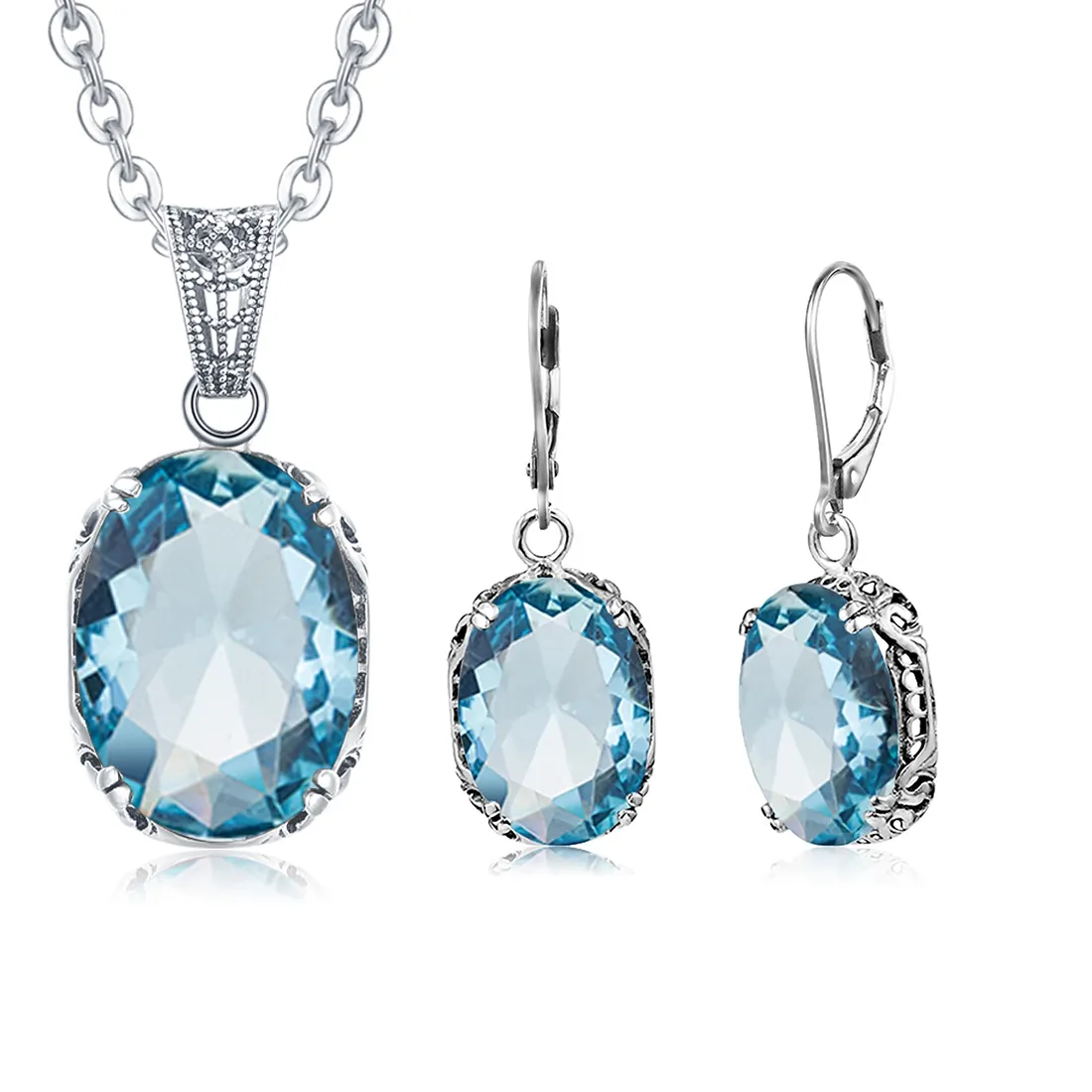 Authentic Szjinao 925 silver 10*14mm Aquamarine Necklace Woman Oval Stone Boho Jewelry Luxury Birthstone Pendant Female High Quality