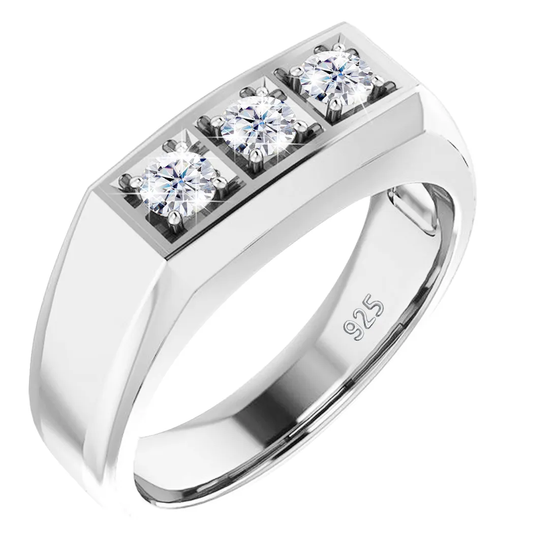 Authentic Heavy 3 Stone Moissanite Ring And Sterling Silver 925 Certified Designer Jewelry Accessories For Female