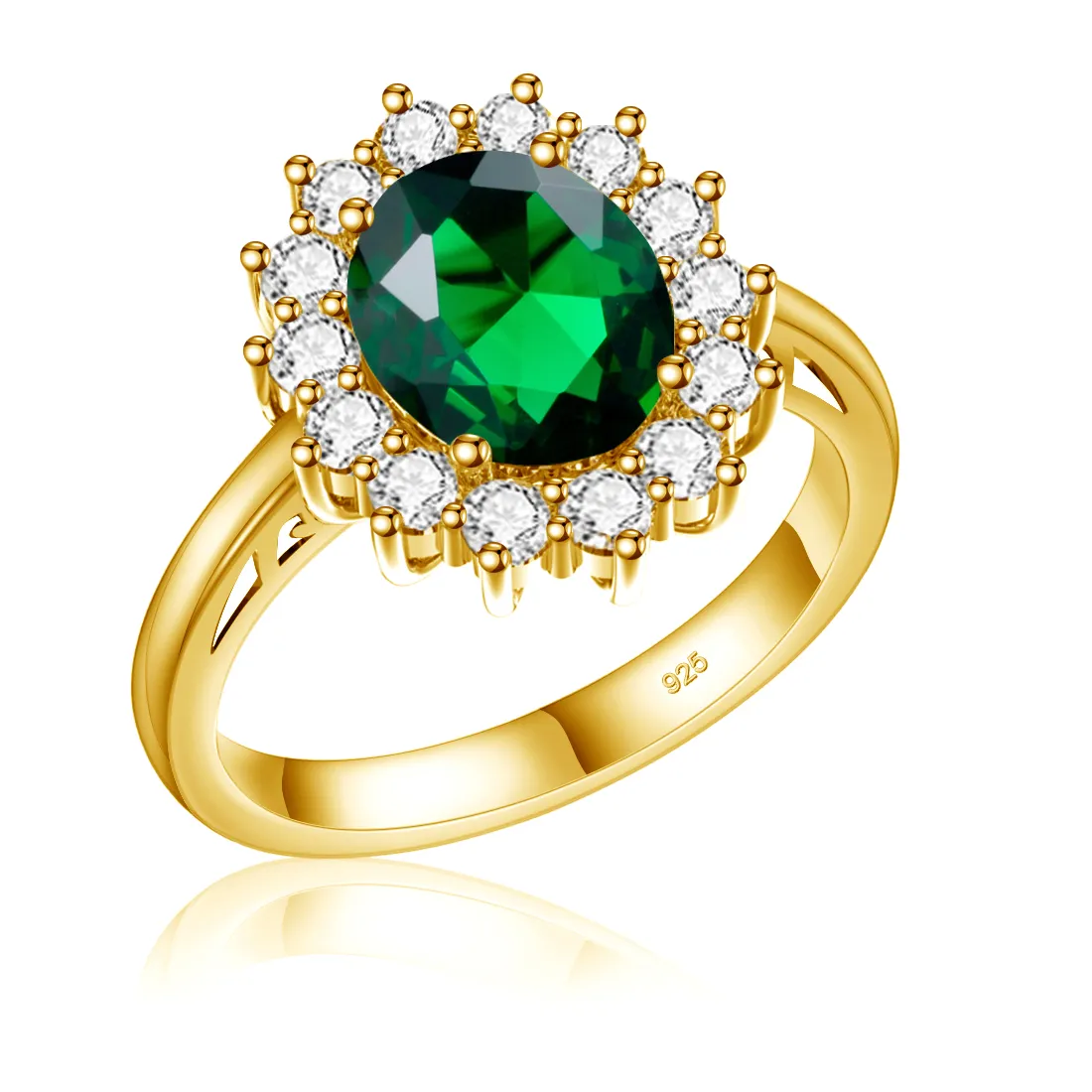 Authentic Szjinao Princess Diana Gold Emerald Ring Women Oval Stone 8*10mm Trending Victoria Jewelry luxury Engagement Gift High Quality