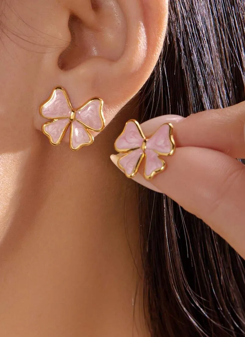Authentic Charm of the Innocent - Delicate Enamel Bow Earrings for Love & Protection