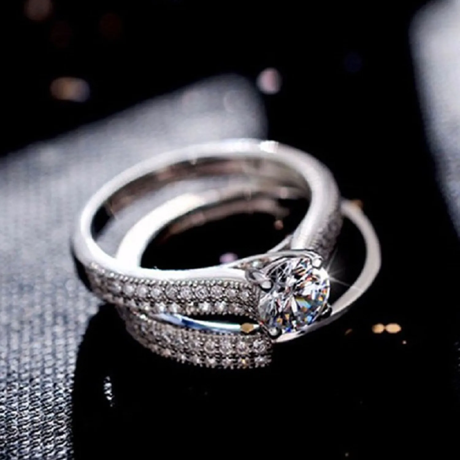 Authentic 1 Pair Halo 925 Sterling Silver Ring Lady Anniversary Jewelry Sell