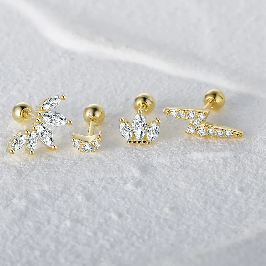 Authentic CANNER 1 Pair Real 925 sterling silver Stud earrings Crystal Zircon Piercing Earings for Women ear bone Fine Jewelry pendientes