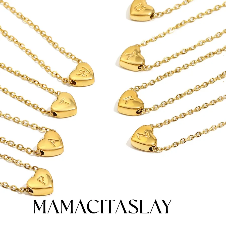 Authentic MamacitaSlay 316L Stainless Steel MINI Heart Letter Necklace 18K Gold Plated Waterproof Jewelry Women's Elegant Necklace Gifts