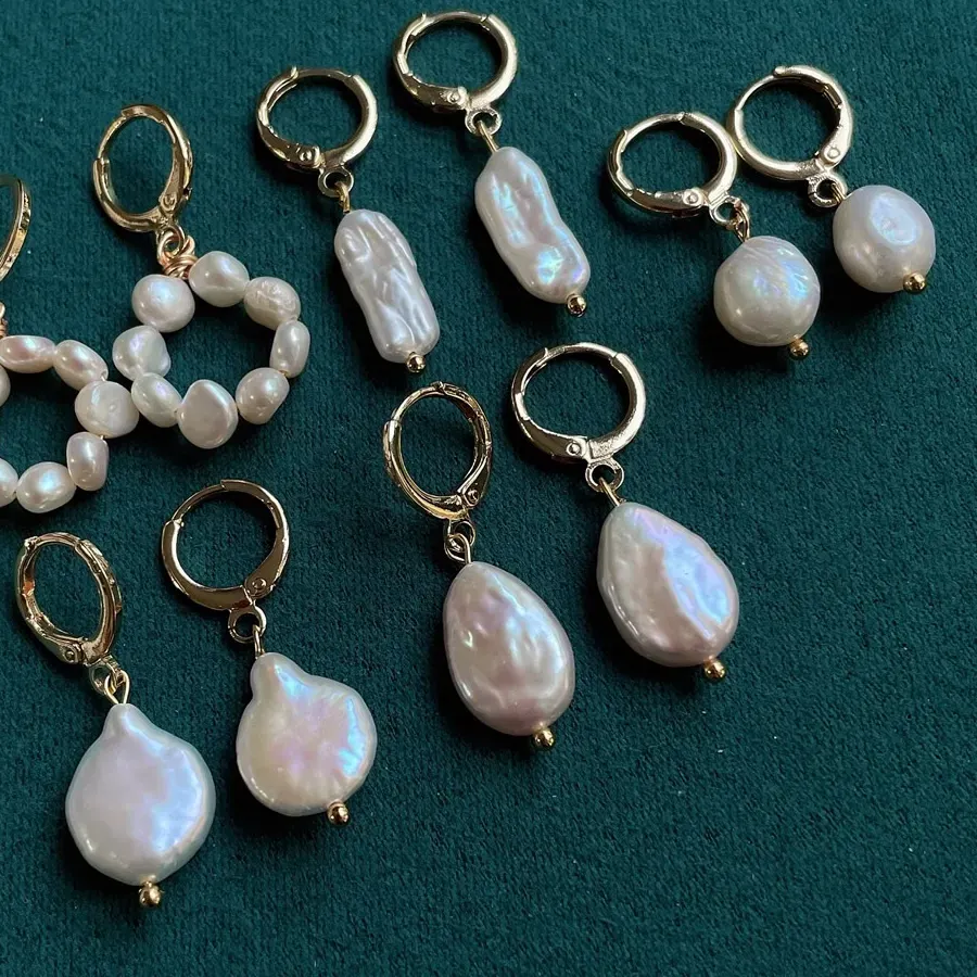 Authentic Real Natural Freshwater Pearl Earrings for Women Irregular Biwa Water Drop Coin Baroque Pearl Tassel Dangle Ear Jewelry Golden