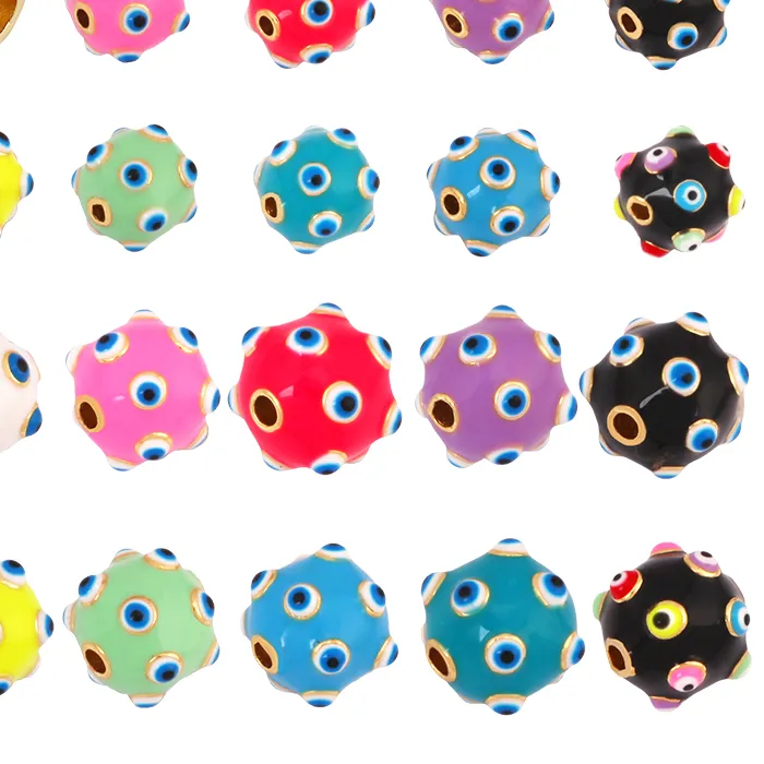 Authentic The All-Seeing Spherical Geometry Enamel Eye Bead in Real 18K Gold Plate