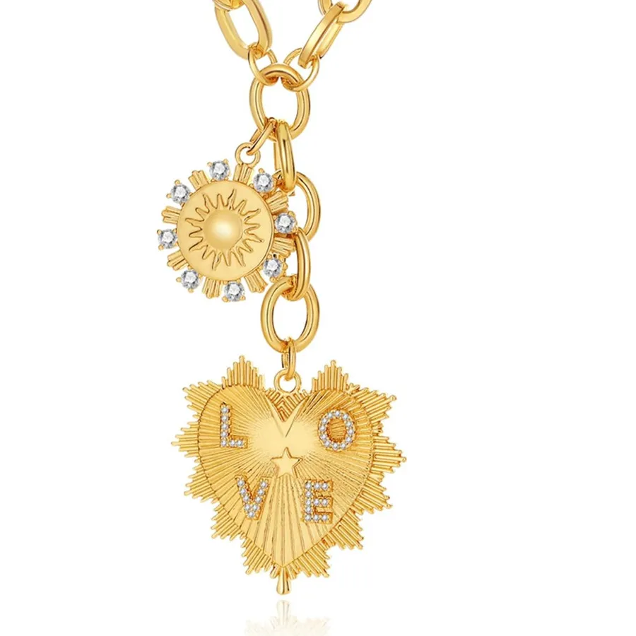 Authentic Luxury Crystal Sun Heart Choker Necklace for Women Girl Love Letter Paperclip Necklace Christmas Gift