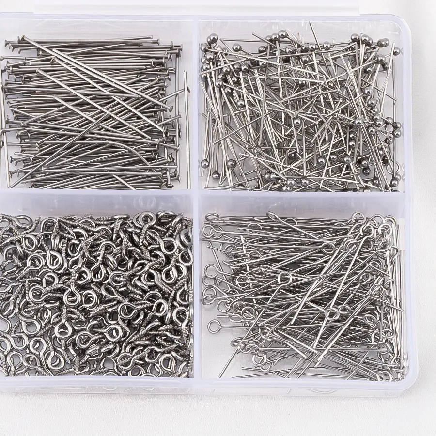 Authentic 450pcs/Box Stainless Steel Connector Jewelry Making Component Accessories Set 9 Pins Flat Head Pin Headpin Screw Eye Pin Earring