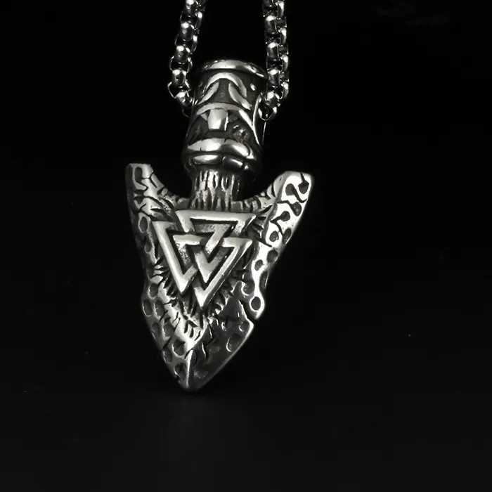 Authentic Wholesale Stainless Steel Chain with Viking Rune "Aegishjalmr" spear Amulet Triangle pendant necklace as Boyfriend gift 080