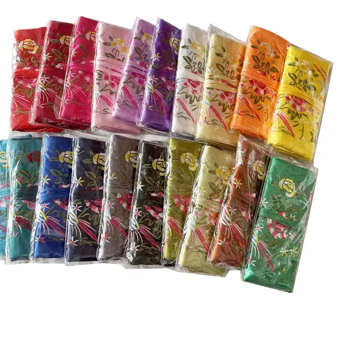 Authentic 12pcs Chinese Wind Silk Jewelry Organizer Embroidered Jewelry Storage Bag Travel Pouch Ring Necklace Zipper Embroidery Roll Bag