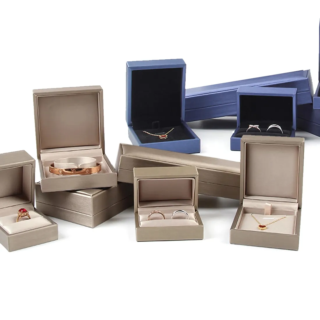 Authentic New Satin cloth jewelry box Gold  PU Leather Ring Box  Bracelet Necklace Box Pendant Gift Box For Jewelry Wedding Gift Box
