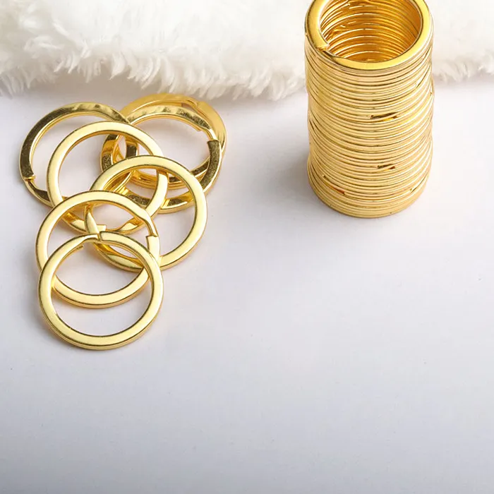 Authentic 100Pcs/Lot 25 28 30 32 35mm Gold Round Key Ring Llaveros Clasp Findings Key Chain Split Ring Plated Key Ring For Jewelry Making