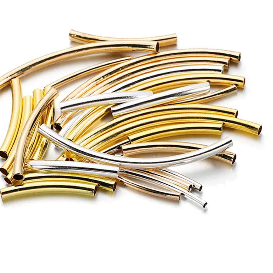 Authentic 50-100Pcs/Lot 25-30mm Gold Stripe Curve Tube Spacer Beads Connectors For DIY Bracelet&Necklace Jewelry Making Accessories