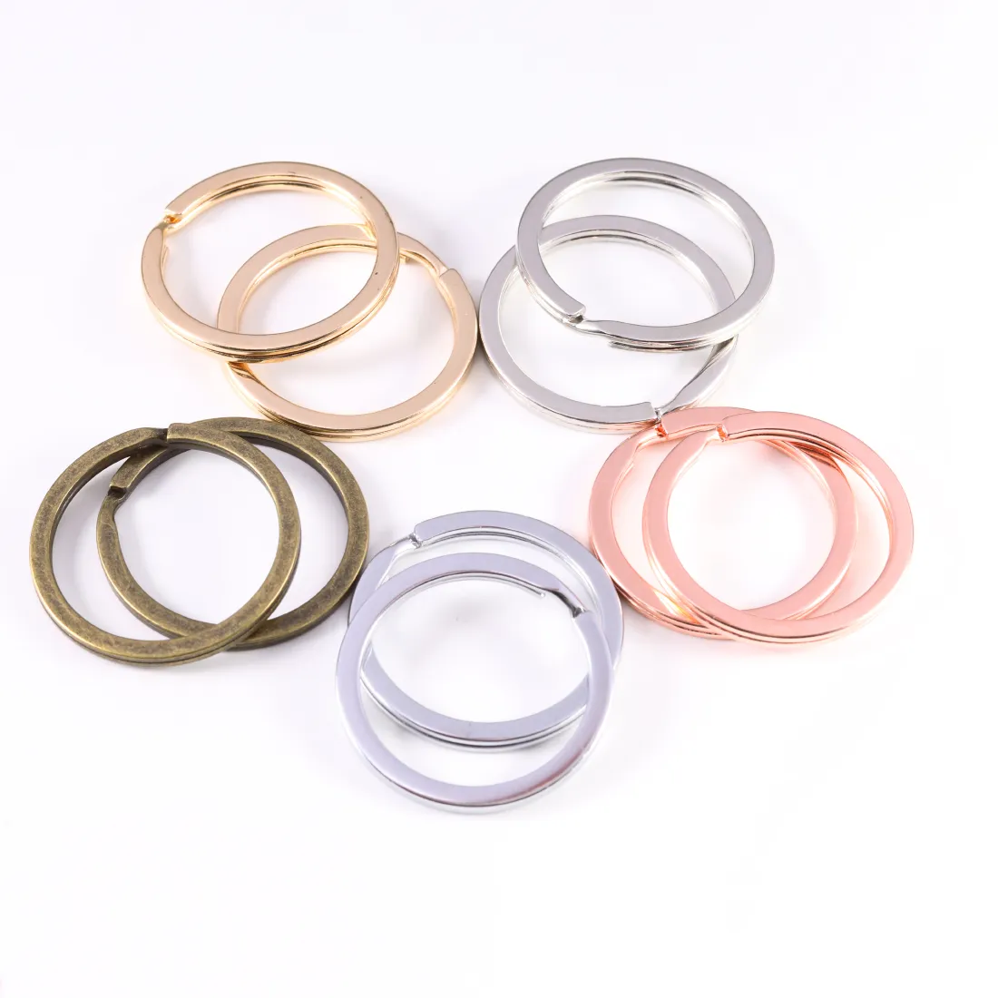Authentic 10pcs Metal Plating Rose Gold 25/28/30mm Round Single Keyring For DIY Jewelry Making Key Ring Accessories