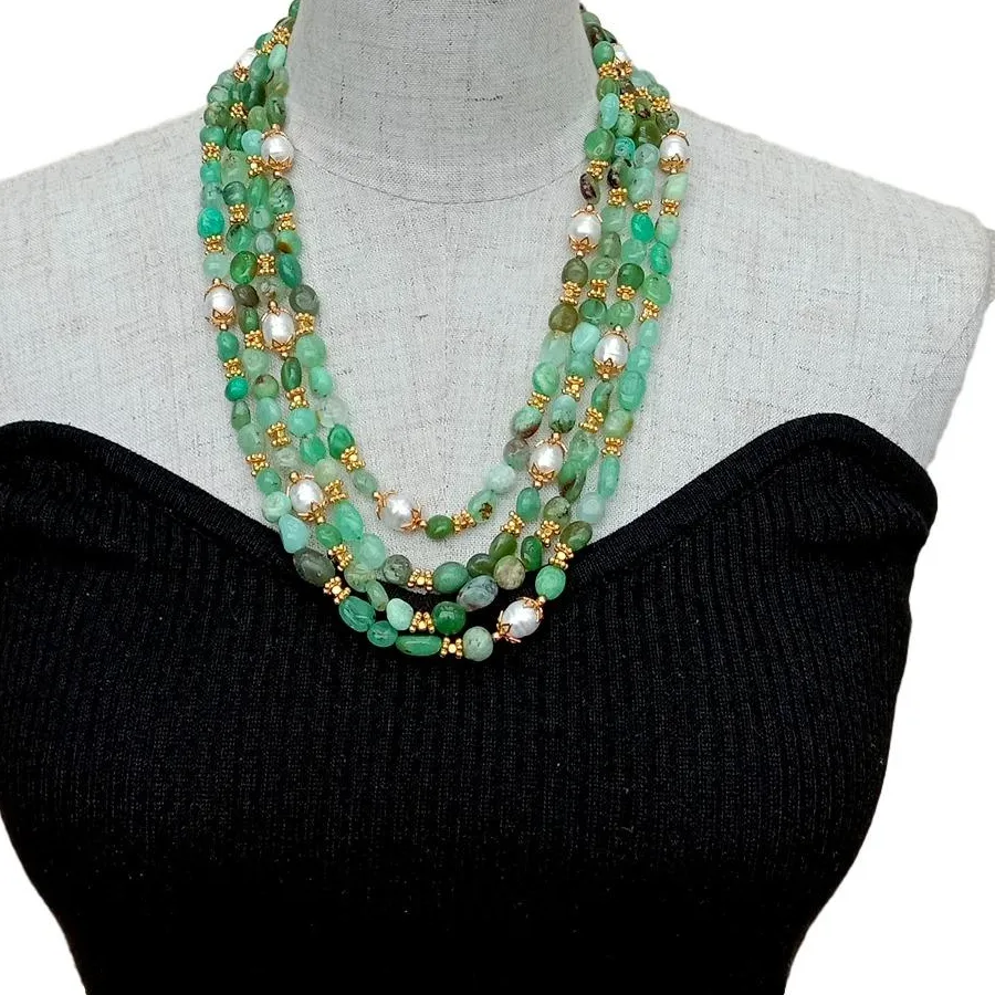 Authentic The Verdant Tides of Abundance: Chrysoprase and Pearl Quad-Strand Talisman