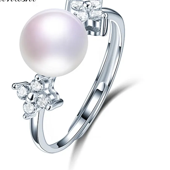 Authentic Dainashi Freshwater Cultured Pearl Ring 925 Sterling Silver Crystal Adjustable Ring Jewelry