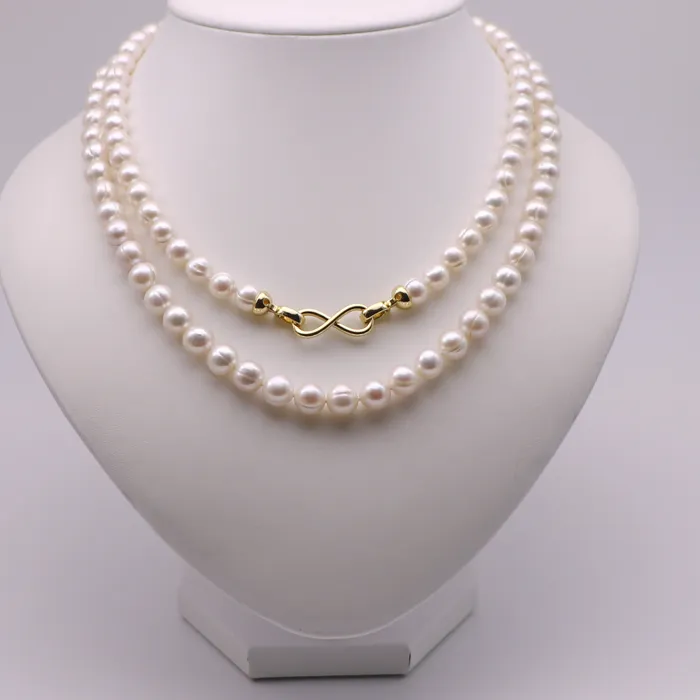 Authentic HOOZZ.P Pearl Necklace 1A+ 7-8mm Natural White Freshwater Bead Near Round Original Cultured Vintage Jewelry Chain For Women