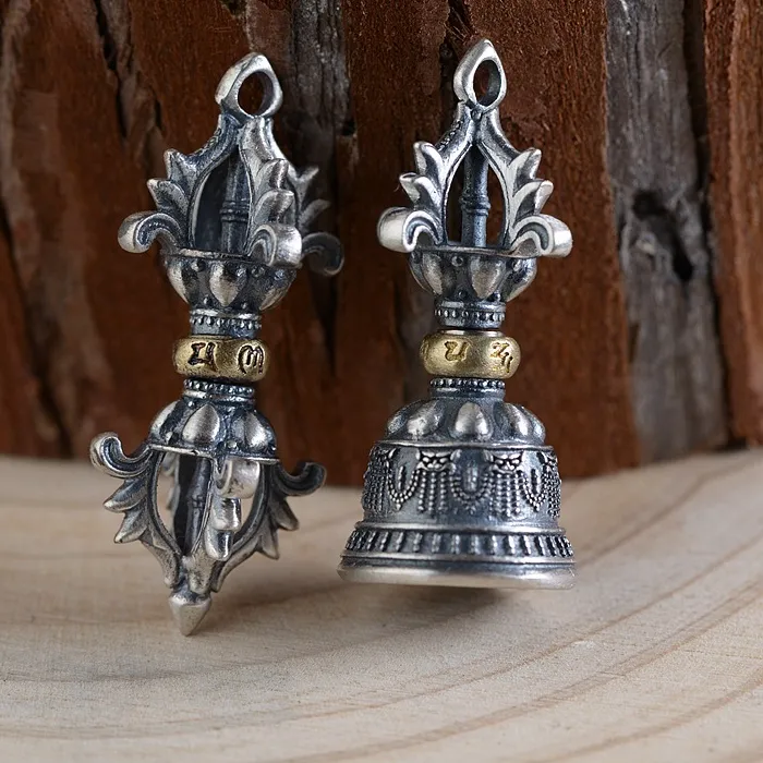 Authentic BOCAI S925 silver restoring ancient ways is Thai silver pendant for man process Buddhist culture vajra vajra bell multiplier