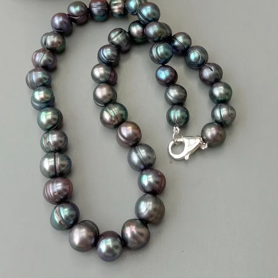 Authentic YYGEM 925 Silver Clasp Natural 10-11mm Freshwater Cultured Black Potato Pearl Choker Necklace 17"