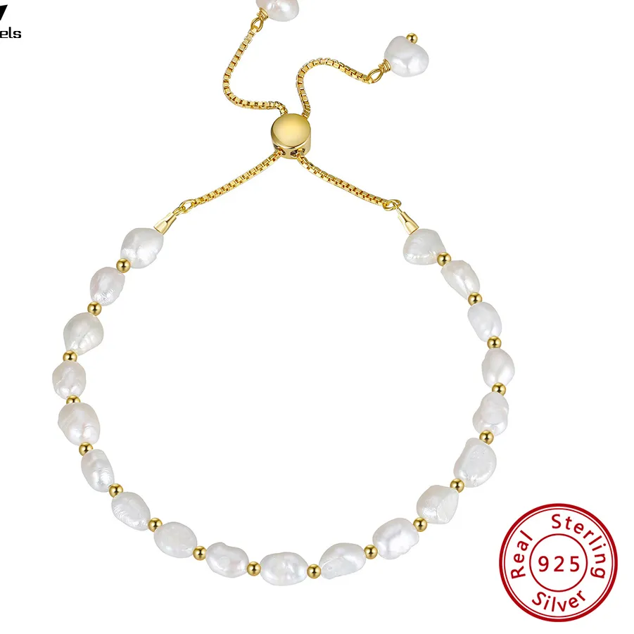 Authentic ORSA JEWELS 925 Sterling Silver Pearl Bracelet Chain Link Baroque Culture Pearl 14K Gold Fashion Dainty Handmand Jewelry GPB09